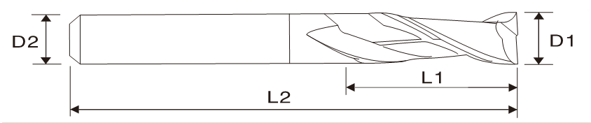 Fresa de extremo de 2 filos EMT02 (larga longitud)
